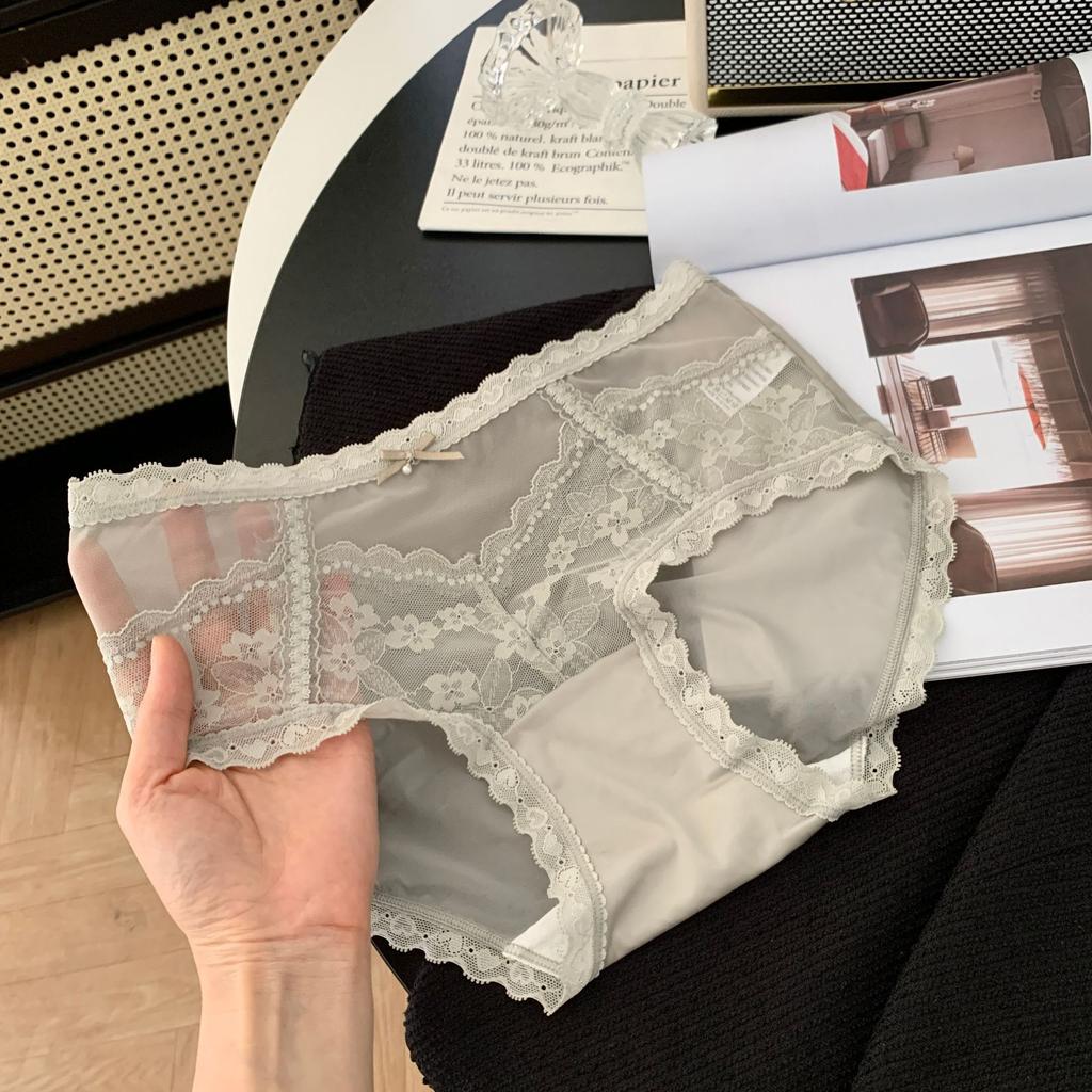 Ladies Summer Light Luxury Satin Wave Lace Sexy High Elastic Breathable Cotton Crotch Waist Triangle Briefs