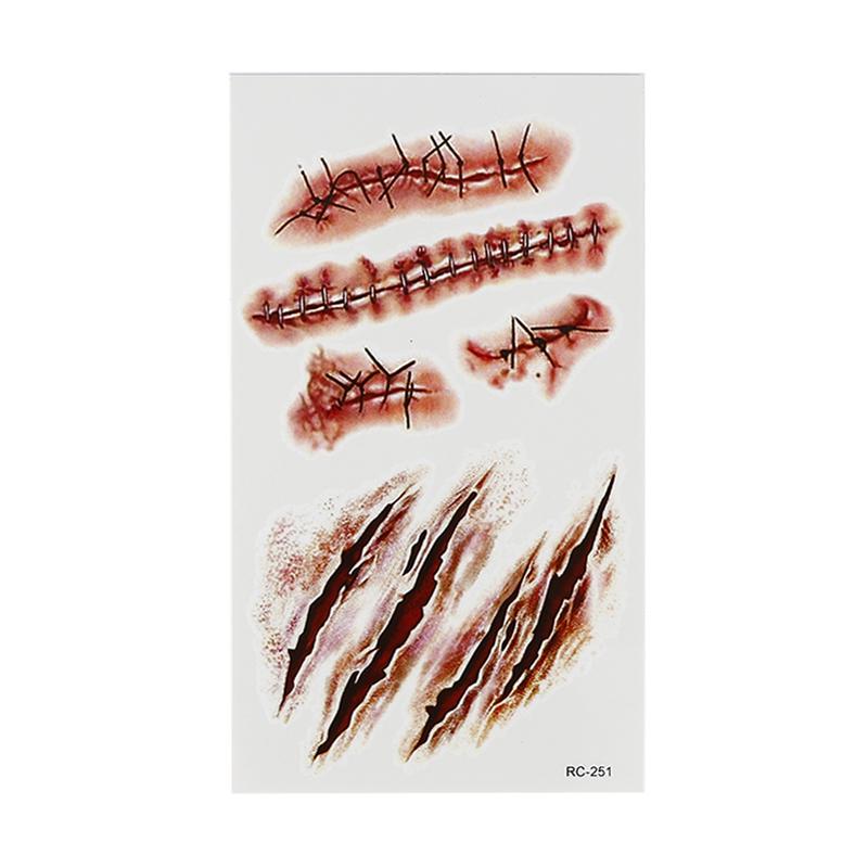 20 Tatuaggi Temporanei Halloween Con Cicatrici Finte E Ferite Insanguinate - Adesivi Per Costumi Da Zombie - 6x10,5 Cm