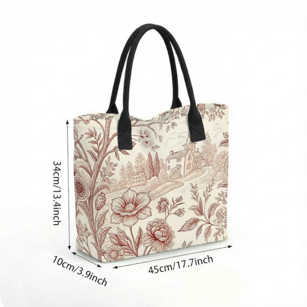 Vintage Floral Pattern Tote Bag Large Capacity Daily Use Canvas Shoulder Bag for Women