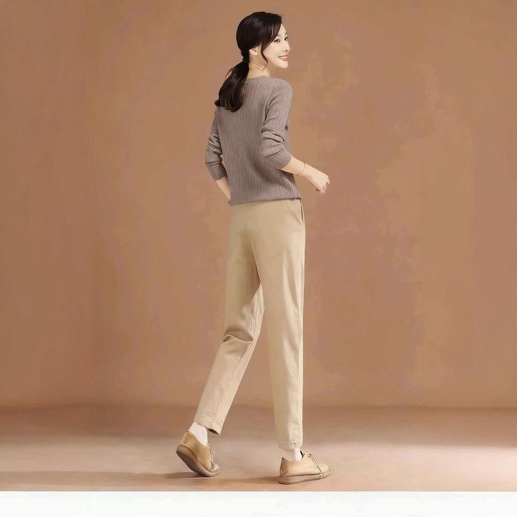 Women's Retro Carrot Harem Pants - Spring/Summer 2026 Collection, Casual Straight-Leg, Slimming Fit
