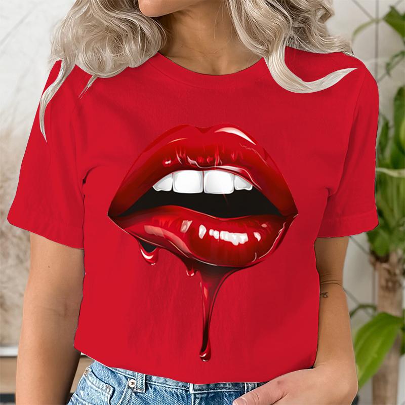 Casual Tee Shirt Lady Clothes Top Short Sleeve Casual Fashion Tshirt Summer Female T Women LIPS BLOOD Graphic T-shirts Clothing