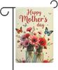 Mothers Day Garden Ag, 12X18 Inch Happy Mothers Day Yard Sign Welcome Mom Mason Jar Oral Ower Yard Banner For Spring O