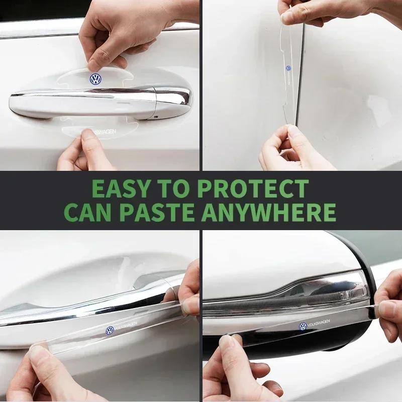 ADMVN1 Car Door Handle Bowl Scratch Transparent Stickers Anti-collision Strip For Volkswagen VW Golf 4 7 MK3 4 7 Touran Polo Passat