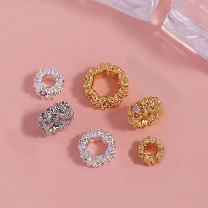 18k Gold Plated Zircon Rose Spacer Beads with Large Hole Rhinestone, DIY Jewelry Making Accessories