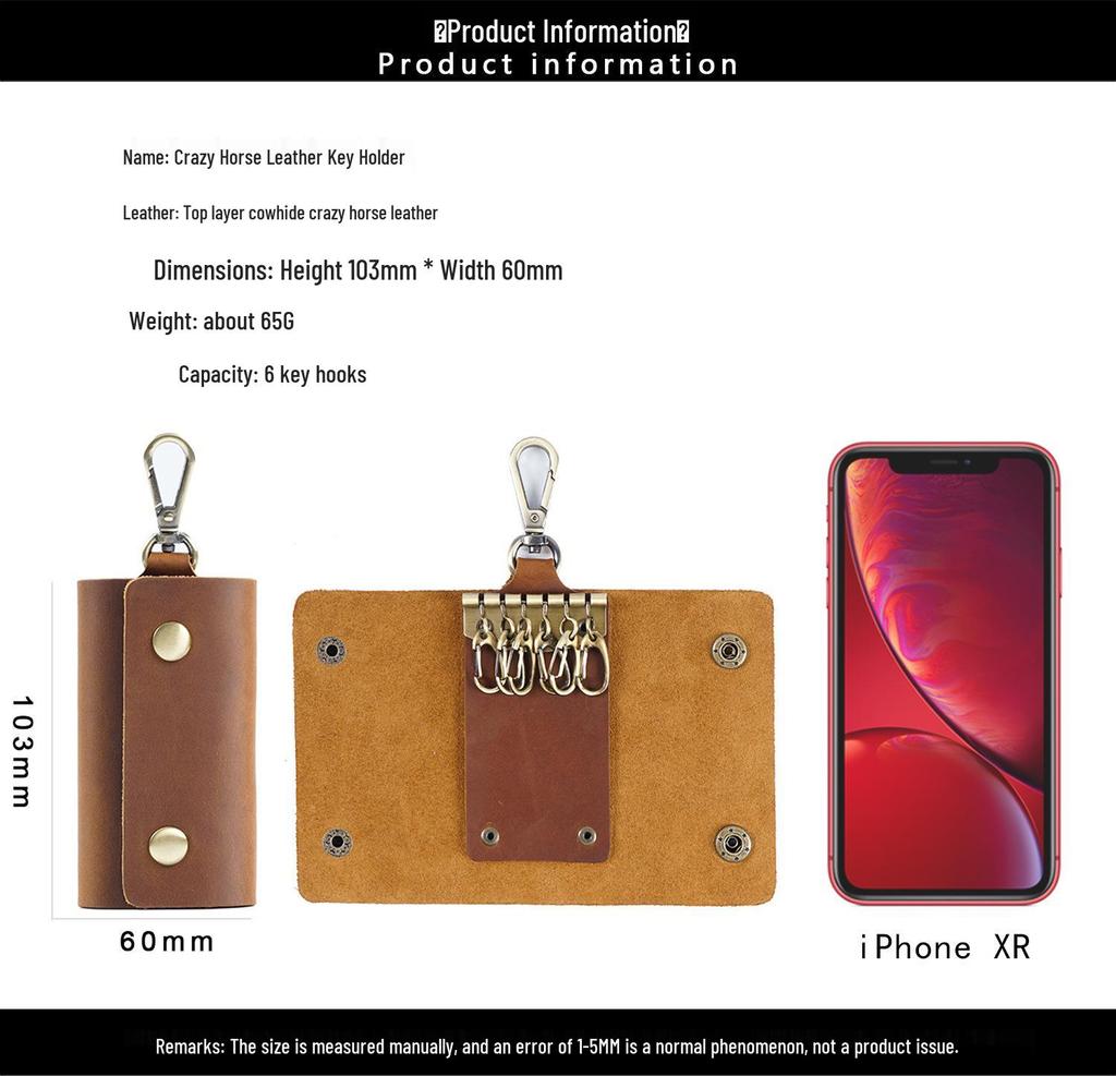 Herren Gürteltasche Retro Crazy Horse Leder Schlüsselhalter und Münzbörse, Multifunktionaler Echter Erster Schicht Rindsleder Schlüsselanhänger.