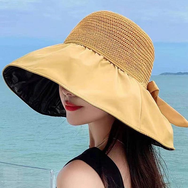 Summer  Women Bucket Hat Uv Protection Sun Hats Panama Cap Ponytail Caps