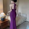 French niche fashion design sense pure desire neck sexy long dress low cut mesh style dress summer