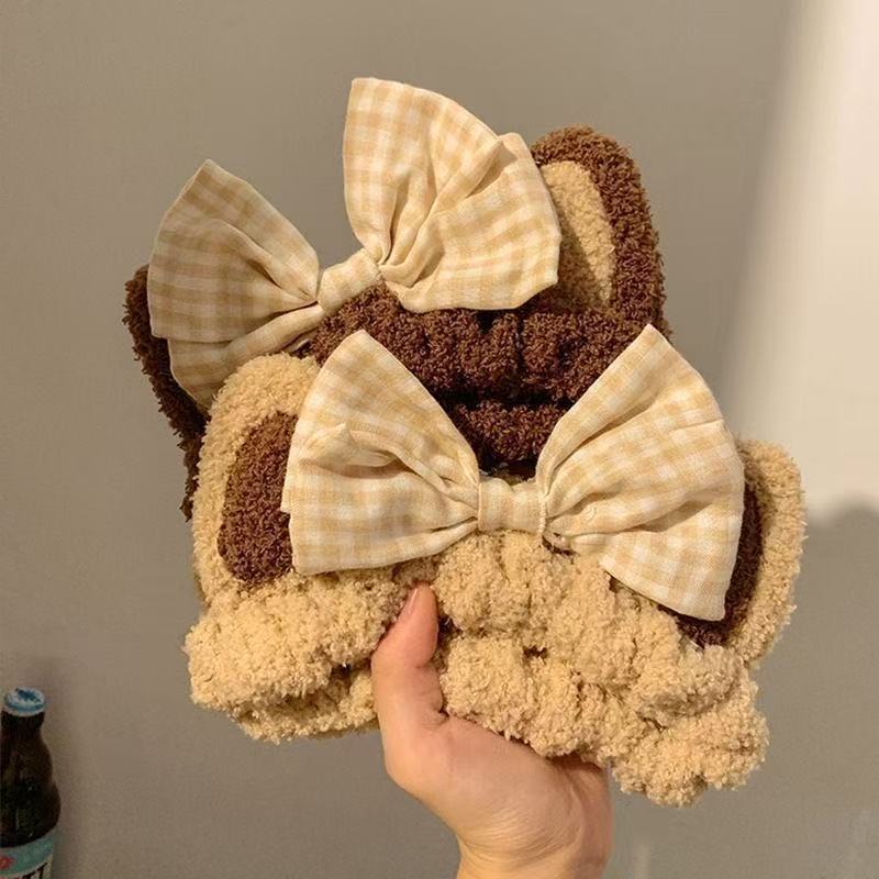 Hair Band Wash Face Cute Cartoon Plush Cat Ears Bow Bear Mask Hair Band Korean Version Headband Hair Accessories