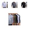 Premium Quality T-shirt Men Fashion Button Front Long Sleeve V-neck Solid Casual Slim Fit
