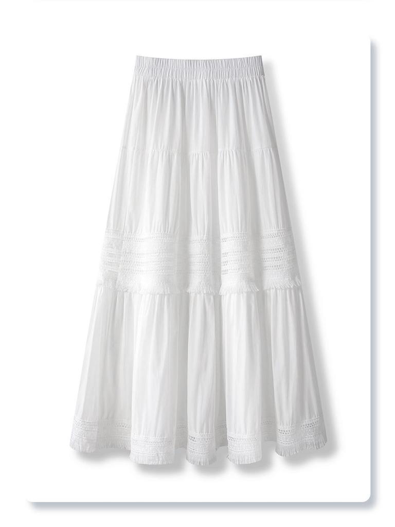 Women's High Waist Black Lace A-Line Midi Skirt - Spring/Summer 2025 Slimming Puffy Cake Swing