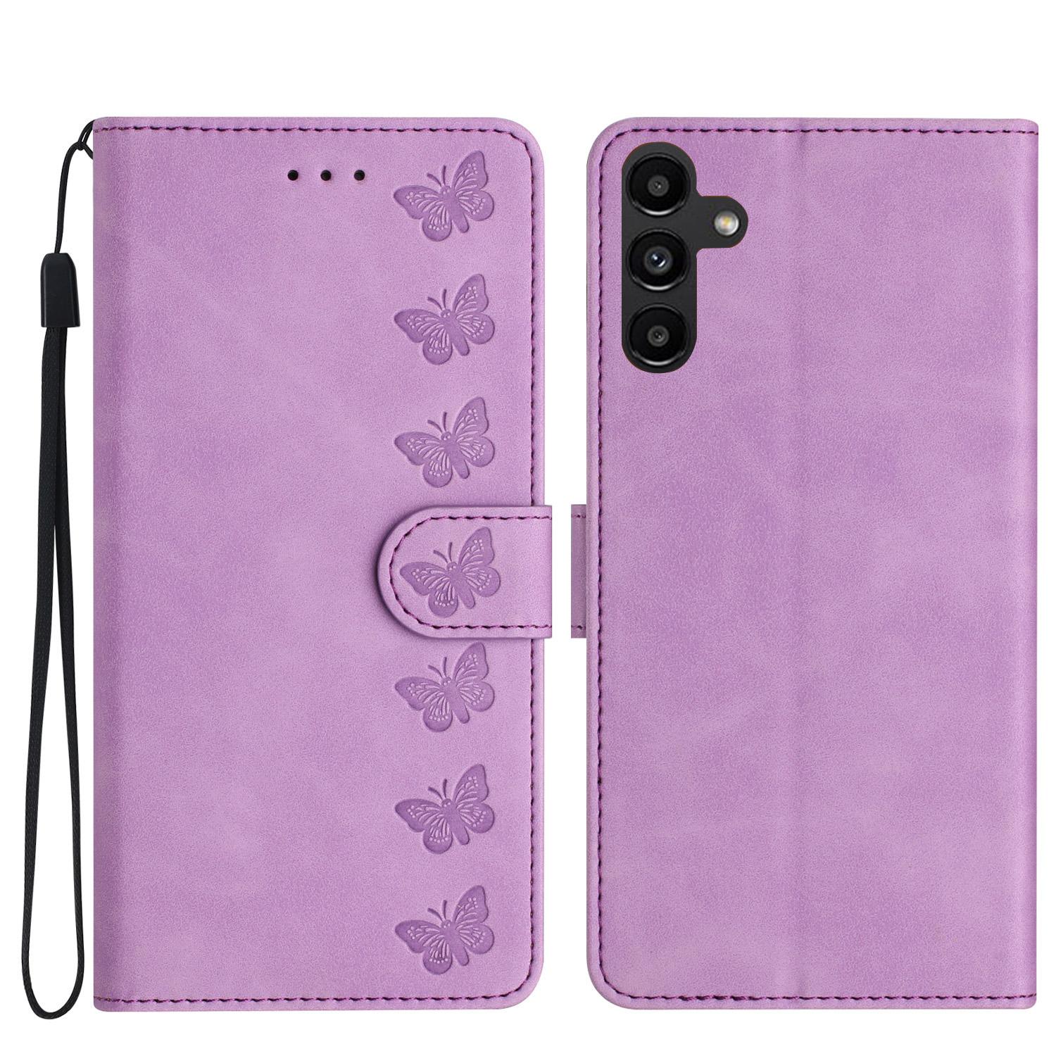

For Samsung Galaxy S24 FE Case Wallet PU Leather Phone Cover Butterfly Imprinted Purple