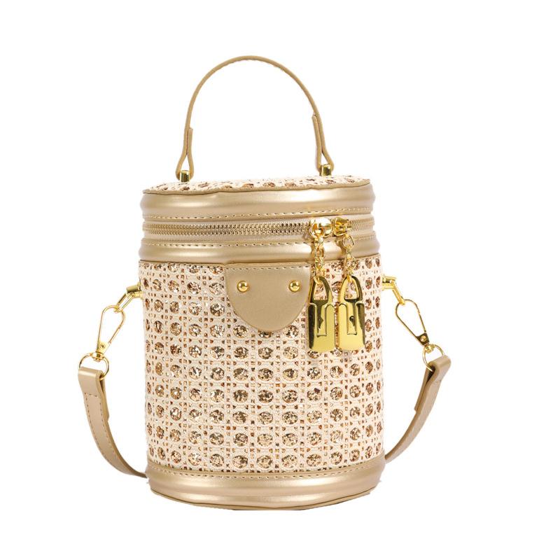 Feminine Shoulder Cylindrical Bag Water Diamond Western Style Bag Fashion Crossbody