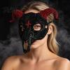 Light Luxury Skull Mask Halloween Rhinestone Full Face Mask, Black White Ram Horn Masquerade Sparkly Crystal Glitter Party for Adults Unique Costume