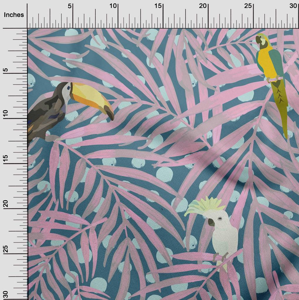 oneOone Cotton Flex Dark Teal Green Fabric Tropical Birds With Palm Leaves Sewing Craft Projects Fabric Prints By Yard 40 Inch