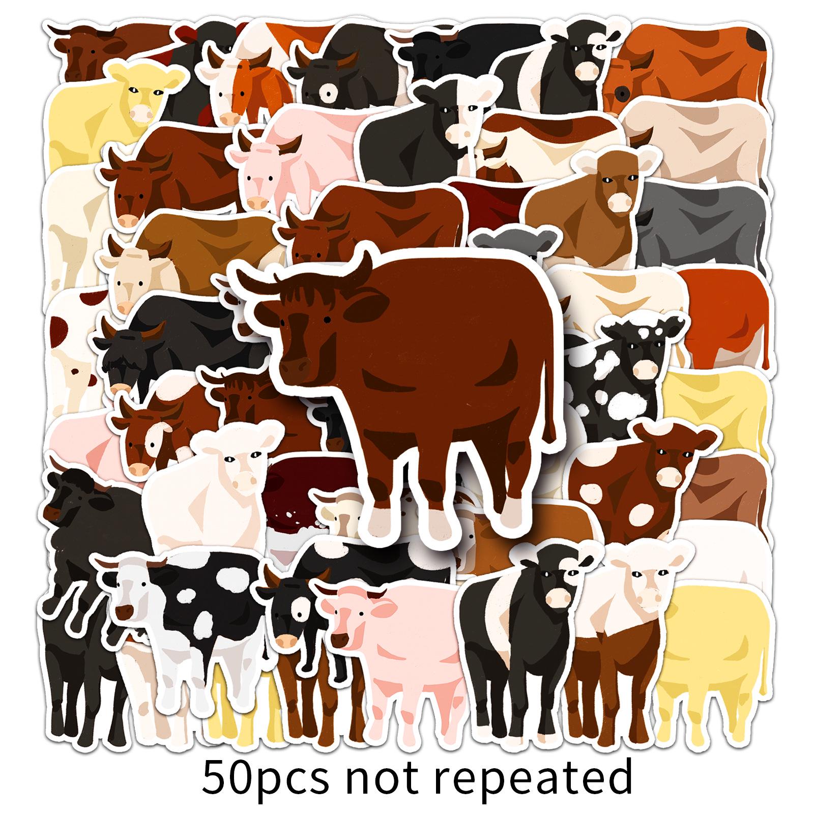 50 Original Cow Stickers - Cute Hand-Painted Cartoon Animals for Journals, Computers, and Phones