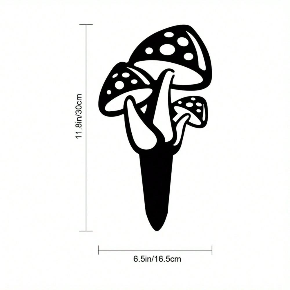 12" Large Iron Garden Stakes, Metal Mushroom Yard Decor, Hollow Out Silhouette Ornament, Outdoor Art for Lawn Patio