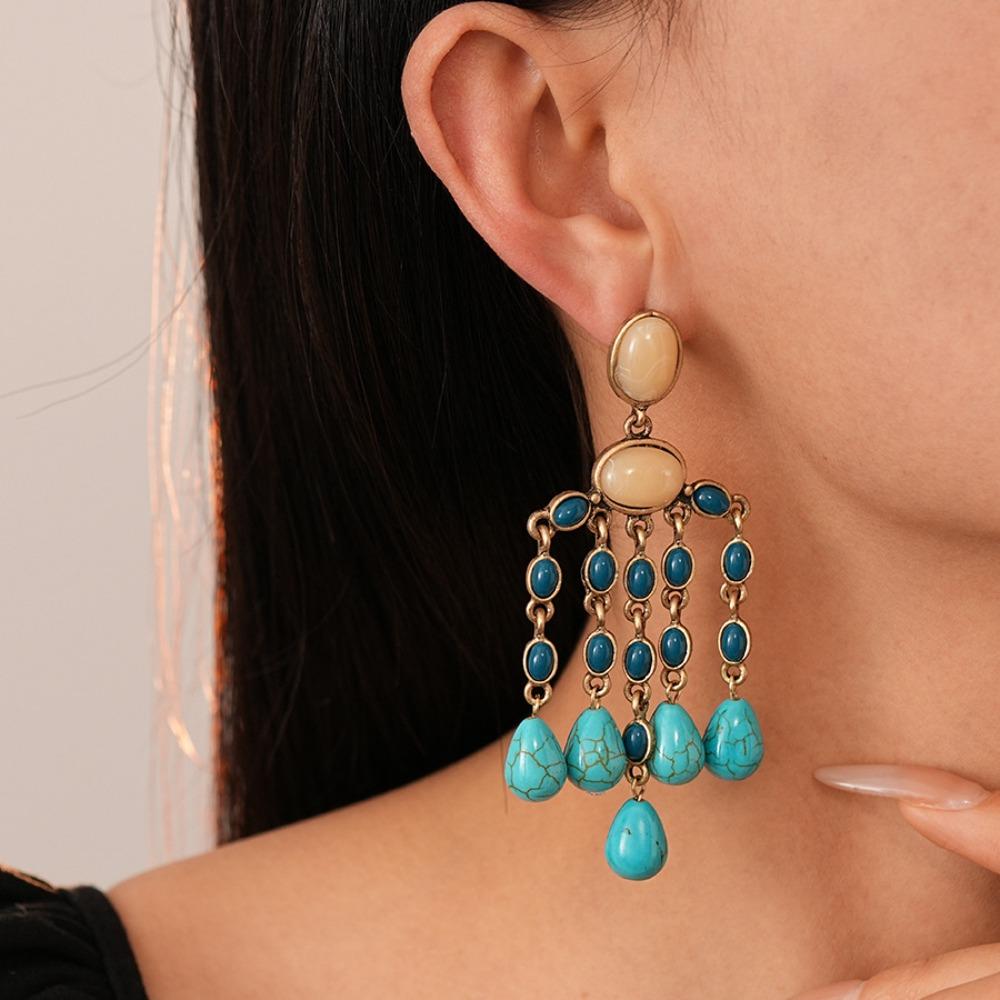 Turquoise Ethnic Style Tassel Earrings Bohemia Style Earrings Pendant  Beach