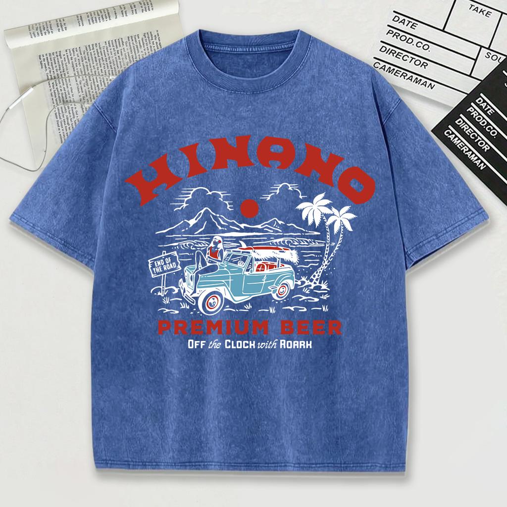 Premium Beer Print Snow Wash T Shirt Man Summer Comfortable Washed Tees Casual Loose Shortwear Soft Cotton Clothes