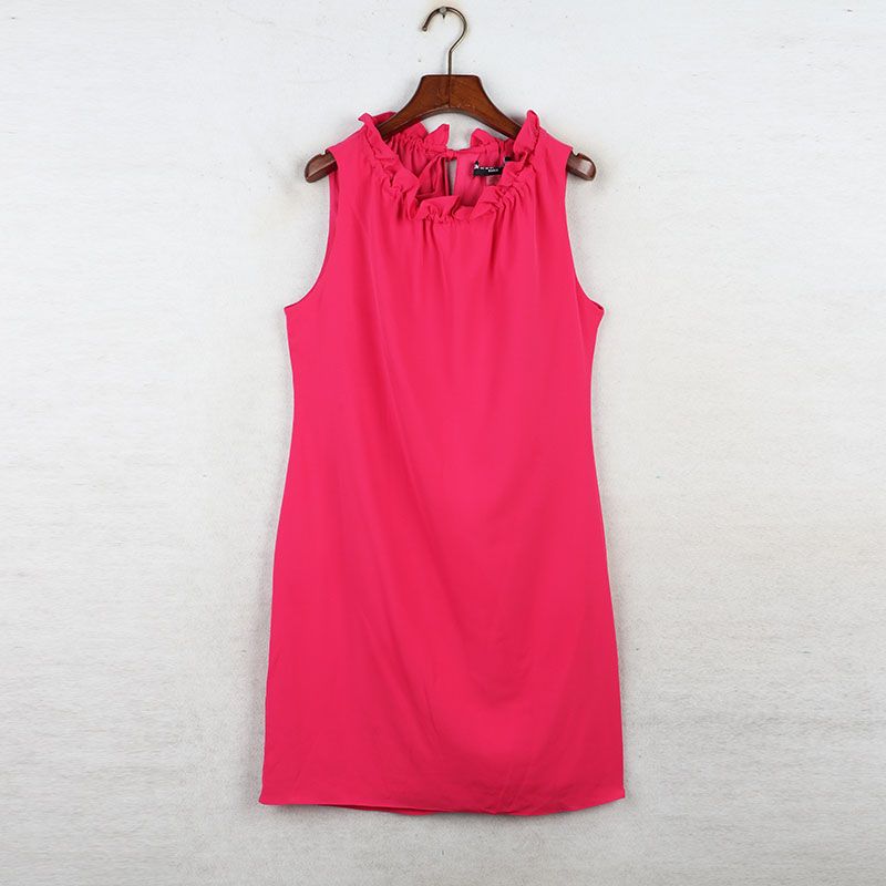 

Sunshine House Summer Export Fashion KL Label Cut Women s Clothes round Neck Sleeveless Ruffles Chiffon Shirt Slim Looking Dress Rose Red 8: Bust size 96
