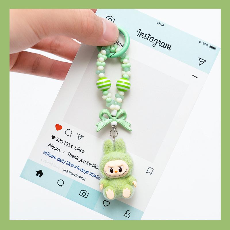 Flocked Mini Labubu Vinyl Keychains: Cute Stroller Bag & Phone Charms