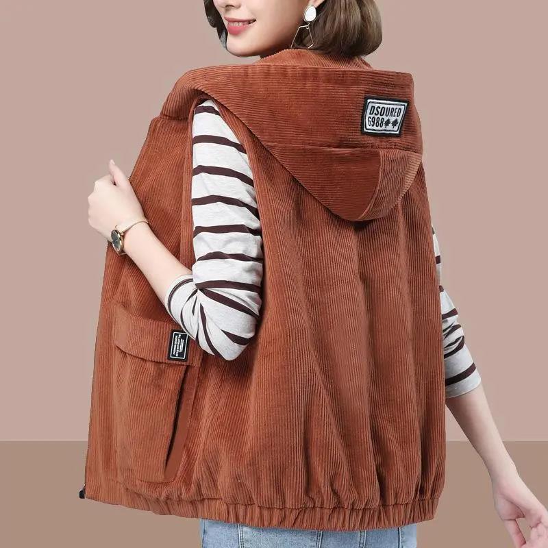 

Ретро женский вельветовый жилет женское короткое пальто весна осень досуг плюс размер без рукавов куртка женская свободная 2XL