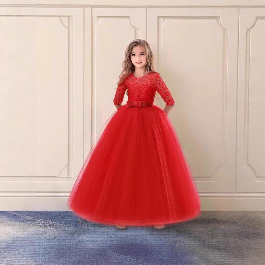 Vestito da Esibizione Gonfio per Bambina - Manica Corta, Manica a Tre Quarti, Vestito Principessa in Pizzo per Matrimoni e Compleanni
