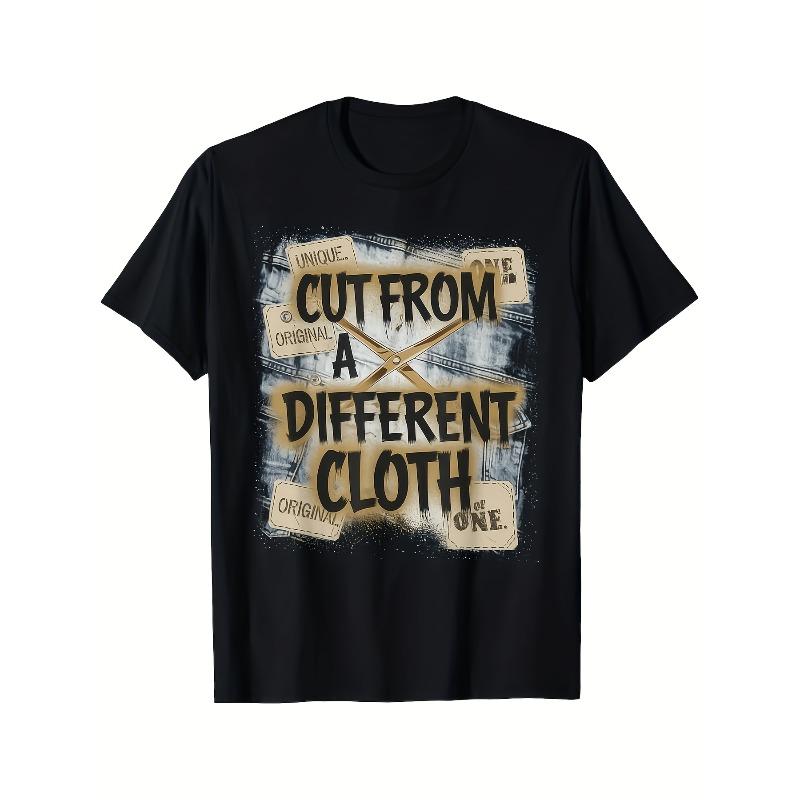 European sizes Men S Humorous Hip Hop Graphic Tee Featuring The Phrase Cut from a Different Cloth in a Distressed Print. Casual Round Neck S чёрный