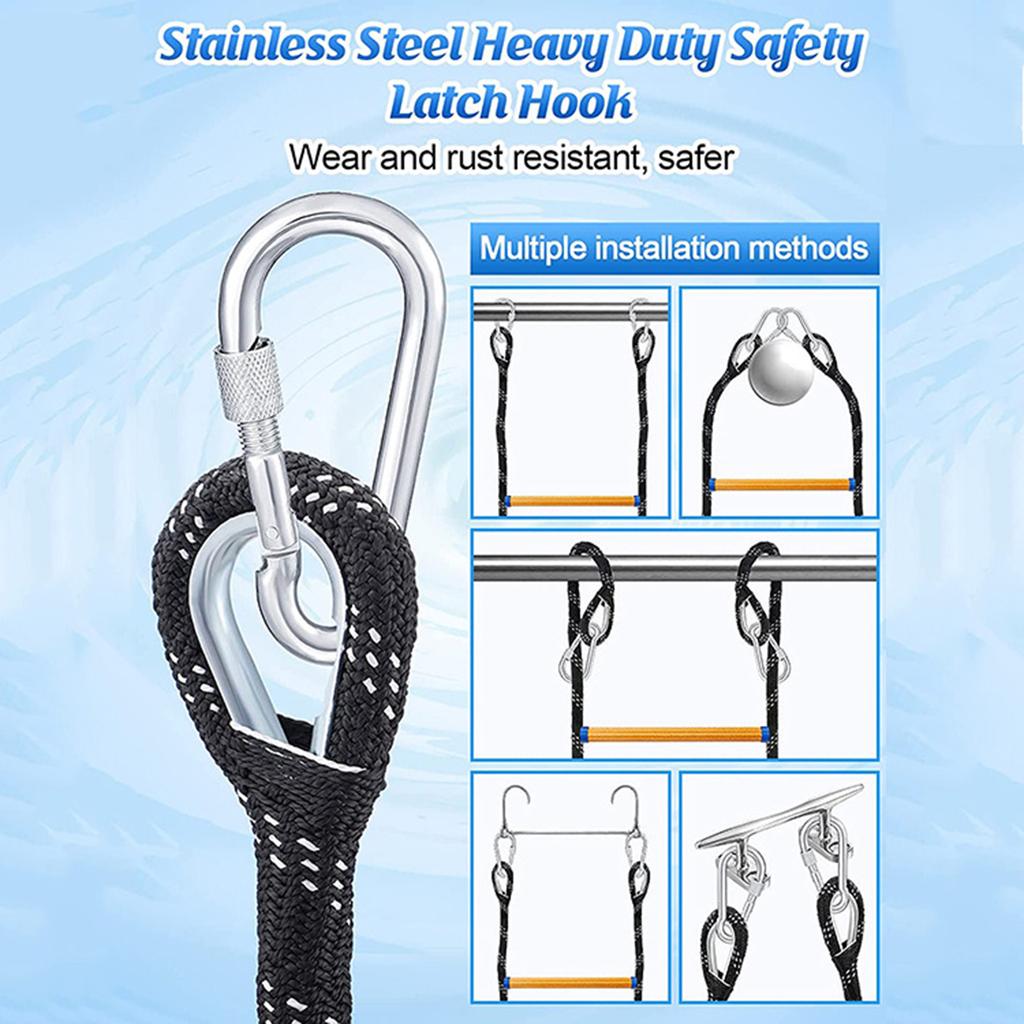 Folding Kayak Boat Rope Ladder, 4-Steps Marine Rope Ladder Extension Assist Boat Ladder Swim Ladder for Inflatable Boat