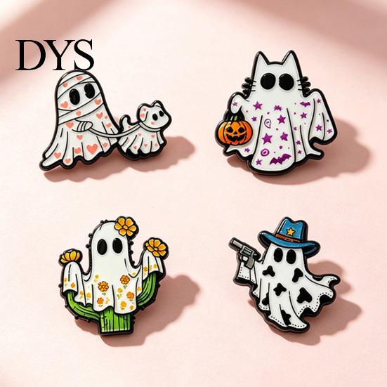 Ghost Theme Jewelry Halloween Cartoon Enamel Brooch, Spooky Metal Lapel Pin, Pin Sweater Cardigan Coat Suit Scarf Decor, Men Women Clothing