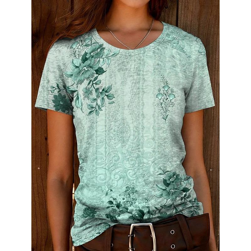 Women's T Shirt Print Floral Graphic Vintage Stylish Casual Short Sleeve Crew Neck Regular Tops
