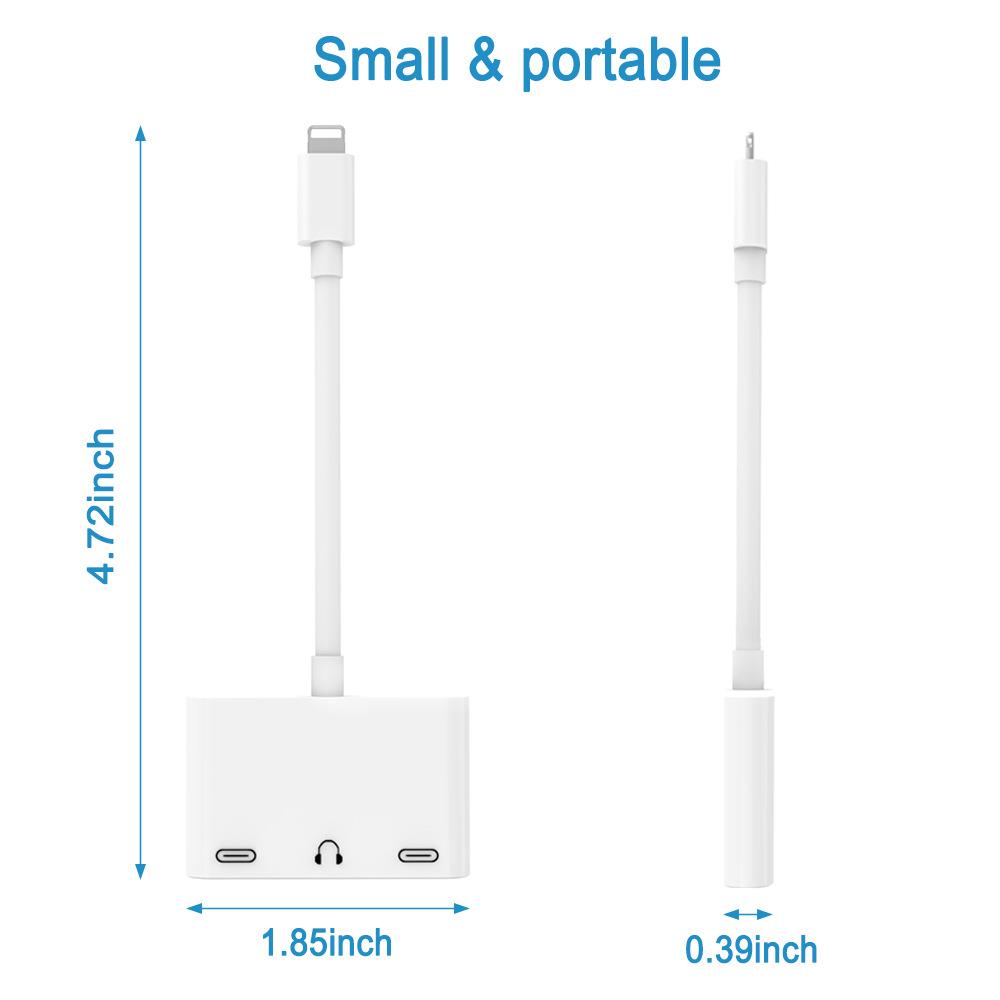 

Male Lightning 8pin to 3.5mm Audio Jacks+2 Female Lightning 8pin Ports Cable Adapter for iPhone X/8 Plus/8/7 Plus/7 As Shown A