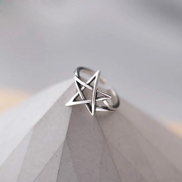 Exaggerated Personality Silver Color David Star Rings For Women Wedding Jewelry Adjustable Antique Finger Ring Anillos