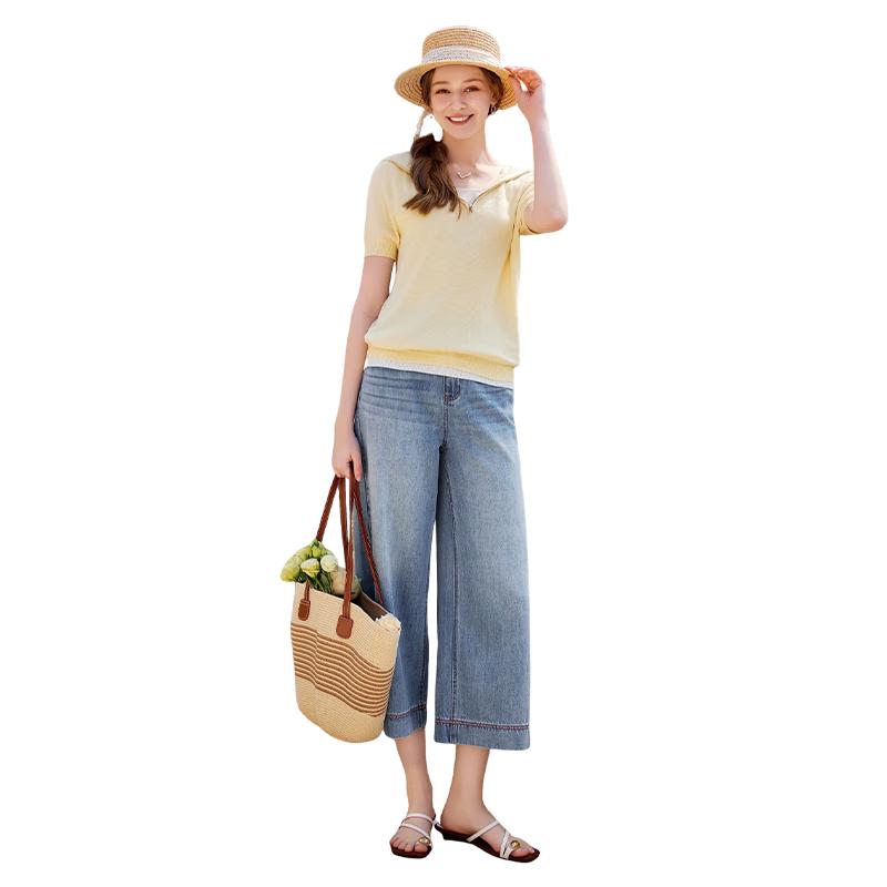 

Women s Lyocell Fake Two-Piece Hooded Short Sleeve Knit Top M