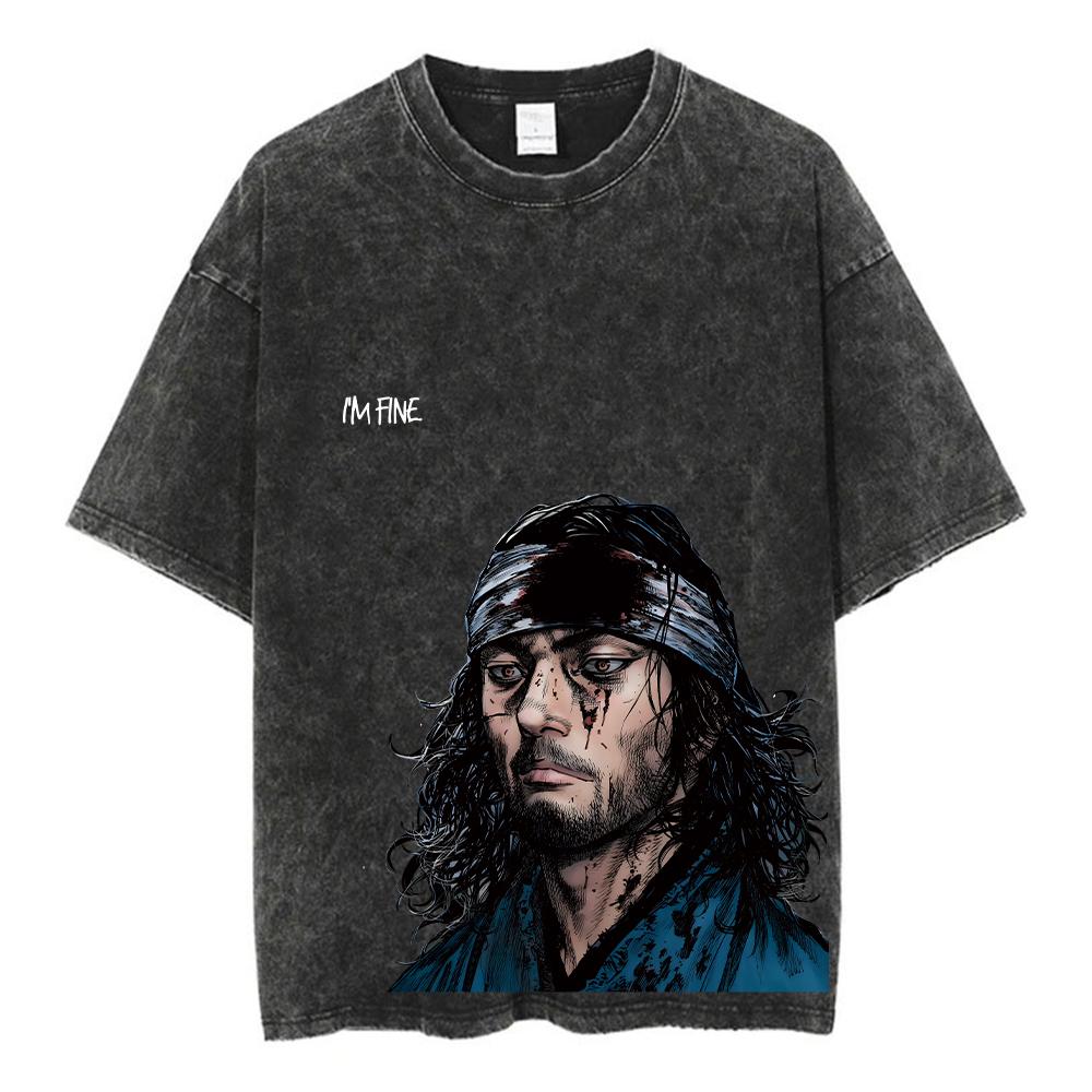 Anime Vinland Saga Printed Washed T Shirt Men 100% Cotton Retro Harajuku Vintage Y2k Hip Pop Street Style Tees Summer Unisex