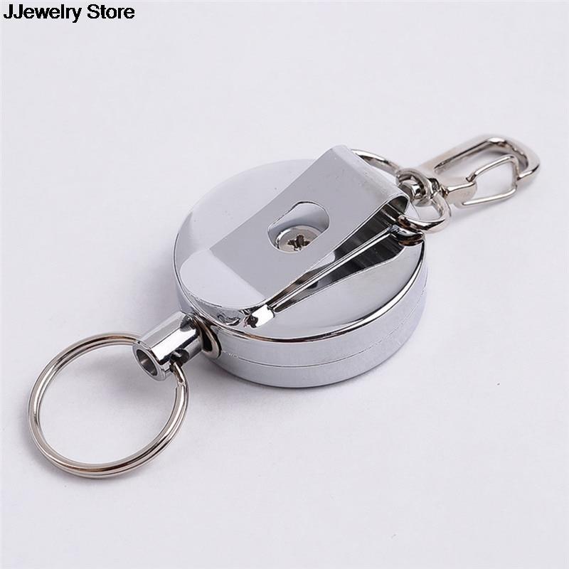 Portachiavi Elastico in Acciaio Inossidabile con Corda Metallico Sportivo Retrattile Portachiavi con Sveglia Anti Smarrimento Yoyo Porta Skipass Carta d'Identità