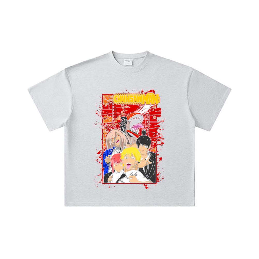 260 GSM Double Yarn 32 Count 100% Cotton Chainsaw Man V26 Print Unisex Heavy Cotton T Shirt