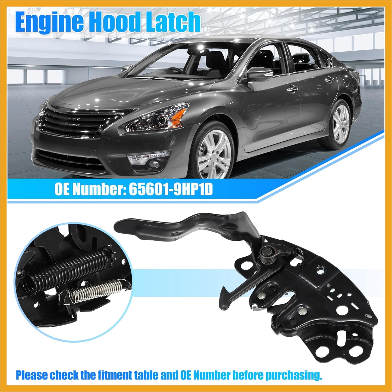 65601-9HP1D Car Engine Hood Latch Lock for Nissan Altima 2013-2016 Base S SL SV Hood Latch Assembly Hood Lock Assy 656019HP1D Replacement