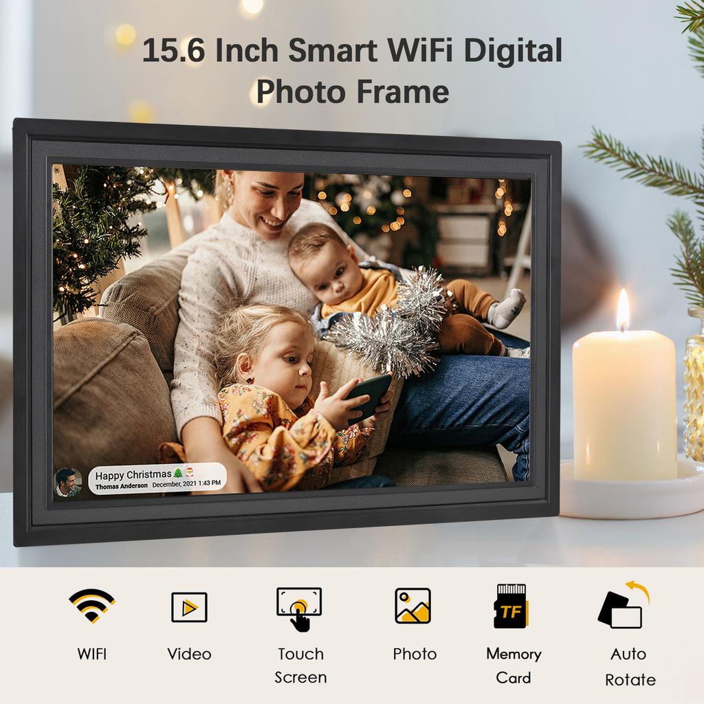 15.6 Inch WiFi Digital Photo Frame Cloud Digital Picture Frame TFT Screen Touch Control 32GB Storage Auto Rotation