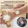 Large Digit Dial Watch with Elastic Band Waterproof Durable Glass Surface for Men Women