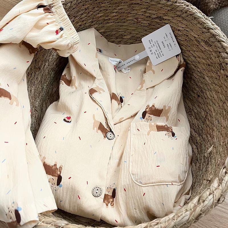 

Sweet ins cream sausage puppy pajamas women s summer short-sleeved shorts set can be worn outside loungewear two-piece set S