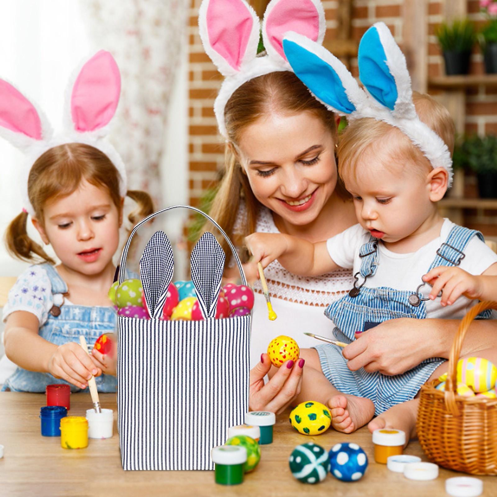 

Easter Basket Holiday BunnyEars Printed Canvas Gift Carry Candy Bag чёрный
