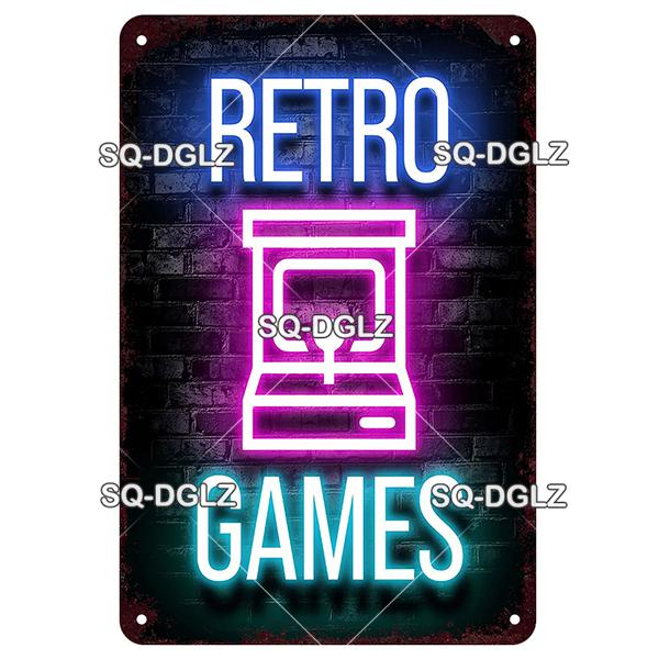 SQDGLZ Vintage Game Zone Neon Metal Sign Tin Sign Plate Home Bar Door Wall Decor Sticker Man Cave Decoration Plaque Poster Gift