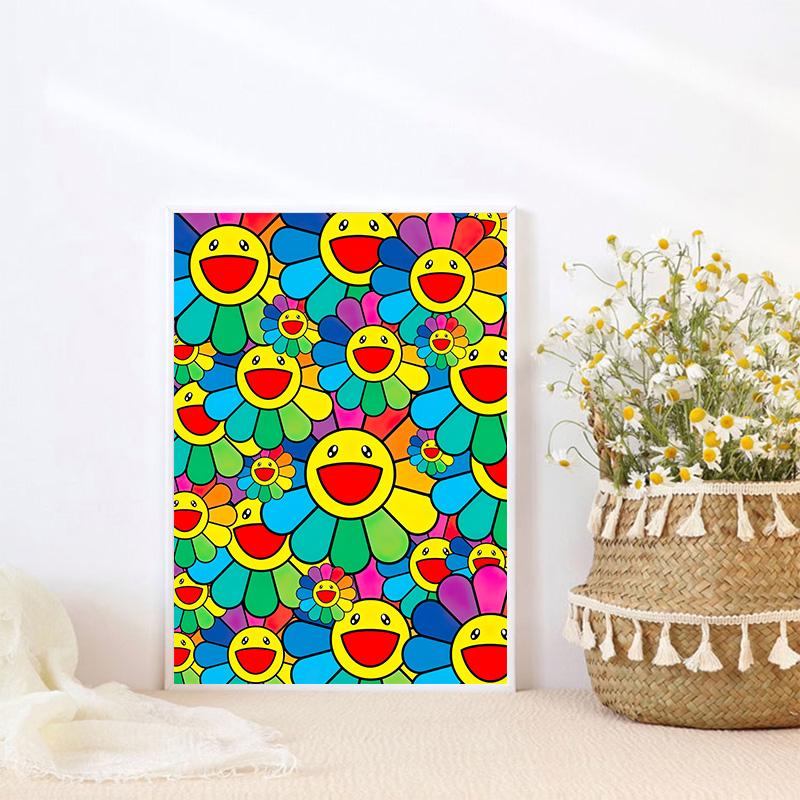 Abstrakt fargerikt smil Solsikker tegneserieplakater utskrifter lerret maleri Kawaii popkunst for barn soverom hjemmeinnredning Cuadros