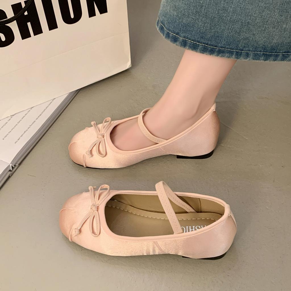 Fashion Luxury Satin Silk Bow Ballet Shoes Woman Mary Jane Flats Sandals 2025 New Brand Classic Bowtie Elastic Band Ladies Soft Loafers