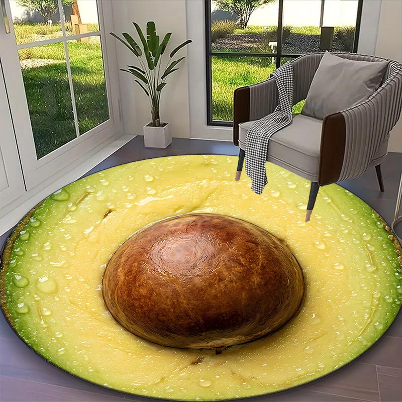 [Avocado Fruit Printed Carpet] Durable Home and Office Round Rug, Kitchen Farmhouse Decorative Floor Mat