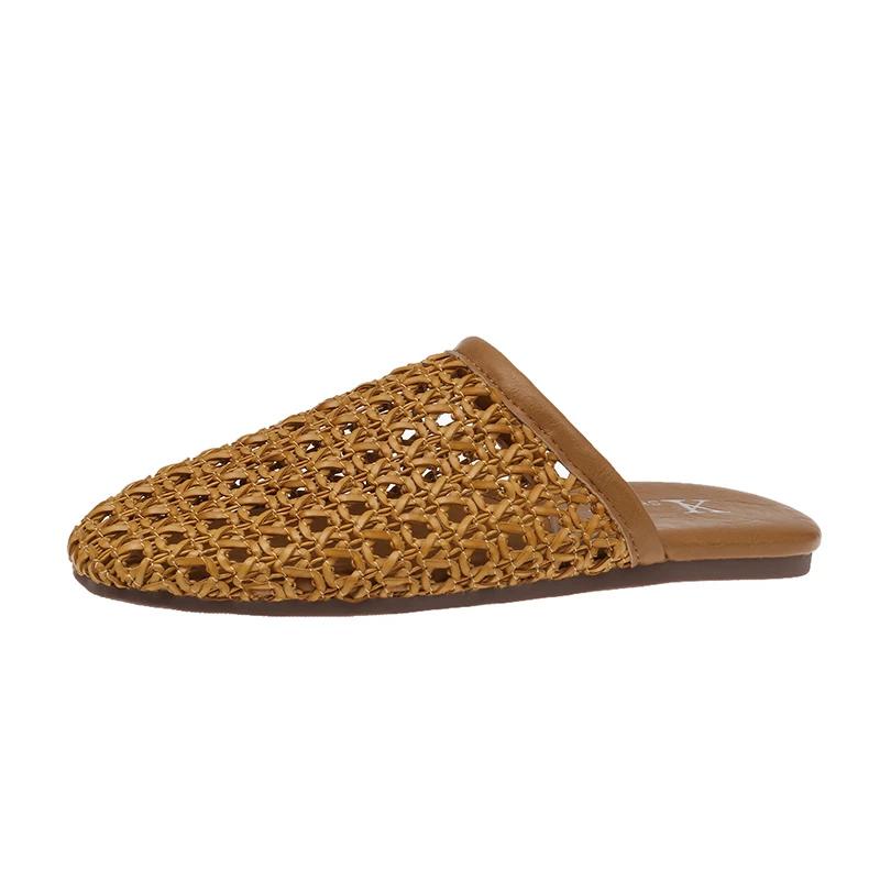 

Женские сандалии с плоской подошвой, летняя мода, уличная обувь, полые дышащие, со стразами, сетка, пляжные повседневные шлепанцы 42 коричневый