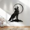 Large Black Wolf Metal Wall Art Outdoor Garden Decor, Rustic Animal Sculpture for House Fence