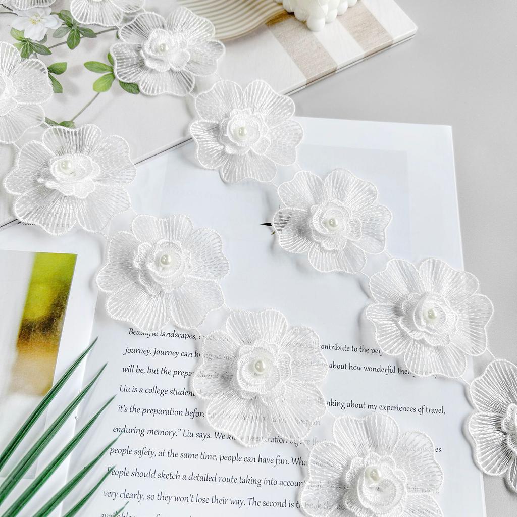 White Beaded Organza Three-Dimensional Flower Decorative Clothing Dress Lolita Hair Accessories Headgear Bag Lace Accessories