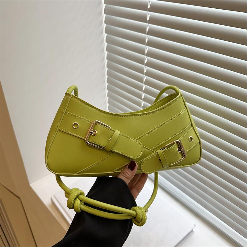 

New fashion niche belt design retro trend solid color Spice girl underarm bag locomotive bag shoulder bag women зелёный