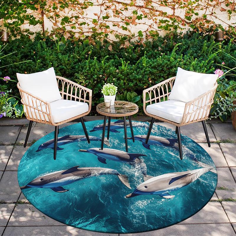 Dolphin pattern round rug,Carpet Rug for Living Room Bedroom Sofa Playroom Decor,Non-slip Floor Mat,Holiday Gifts and Birthday Gifts